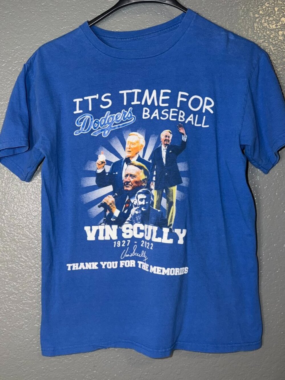 Vin Scully LA Dodgers Memorial Tribute T-Shirt Blue Size Small Baseball